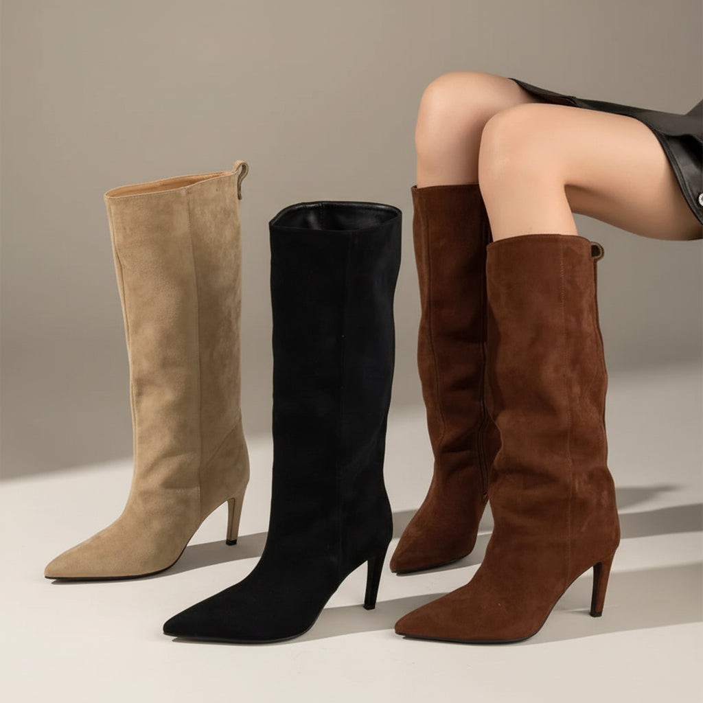 Suede Scrunch Boot Heels