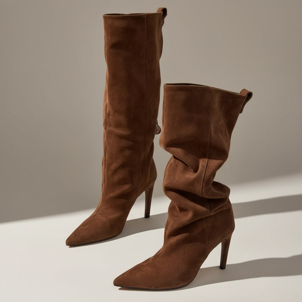 Suede Scrunch Boot Heels