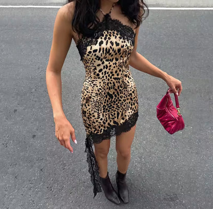 Leopard Lace Dangle Mini Dress
