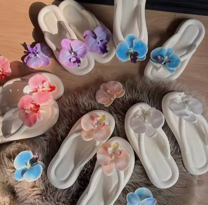 White Rubber Slip On Orchid Chunky Flip Flops