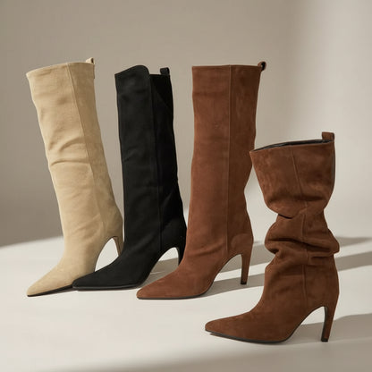 Suede Scrunch Boot Heels