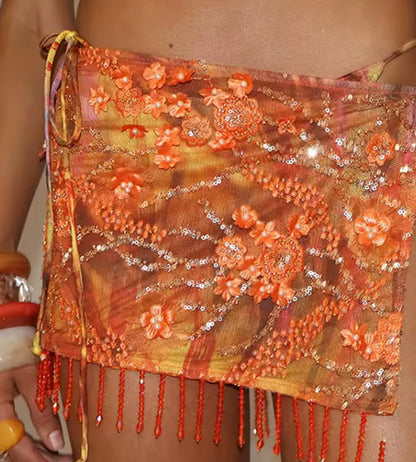Floral Embroidered Sequin Beaded Bikini Set