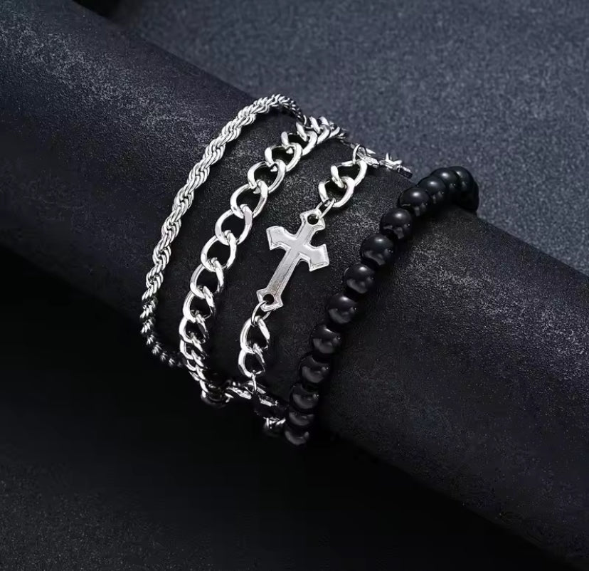 4pcs Silver Chain Bracelet Set