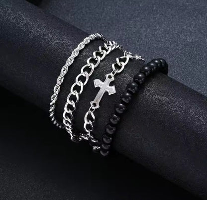 4pcs Silver Chain Bracelet Set