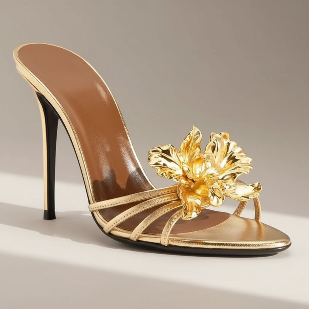 Gold Metal Detail Metallic Heels