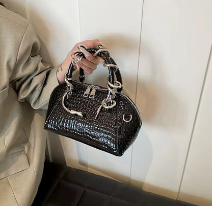 Faux Leather Snake Shoulder Bag