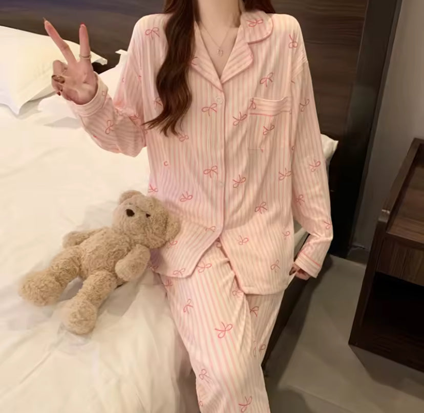 Collared Coquette Bow Pyjama Set