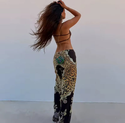 Leopard Lace Up Front Trousers