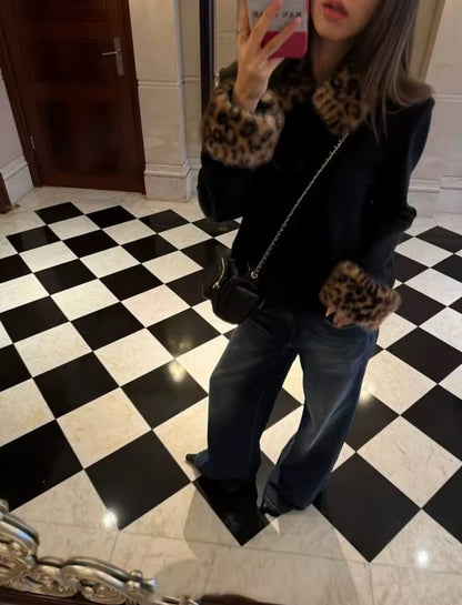 Leopard Fur Detail Jacket