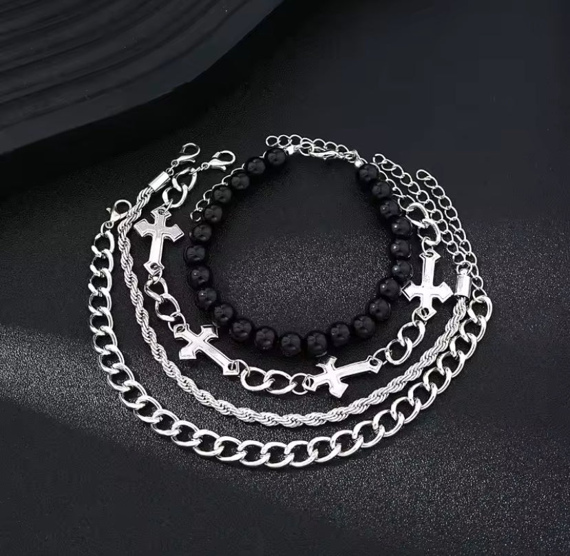 4pcs Silver Chain Bracelet Set
