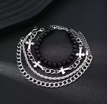 4pcs Silver Chain Bracelet Set