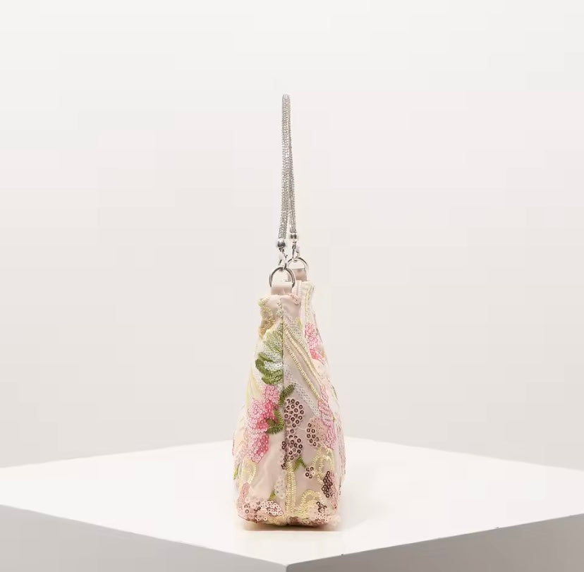 Diamanté Strap Beaded Sequin Floral Handbag