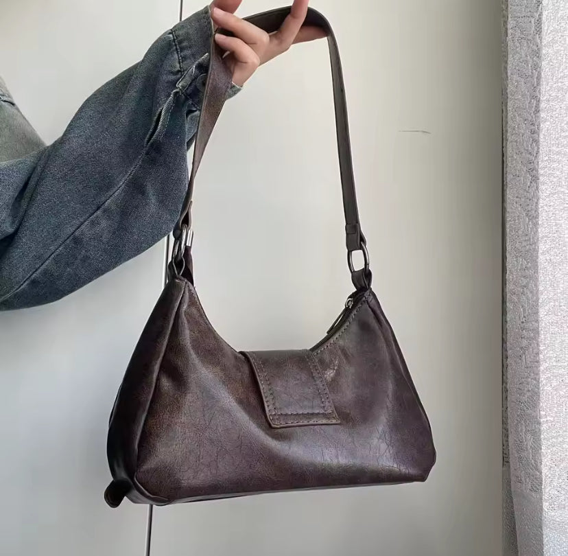 Faux Leather Ruched Buckle Bag