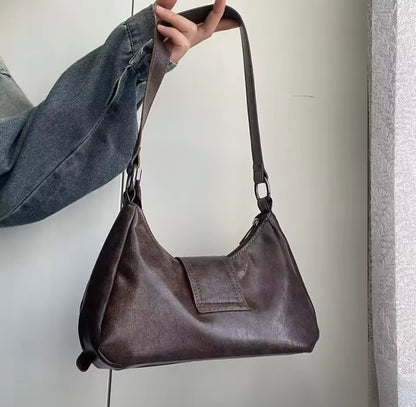 Faux Leather Ruched Buckle Bag