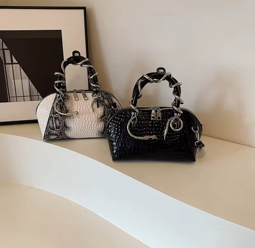 Faux Leather Snake Shoulder Bag