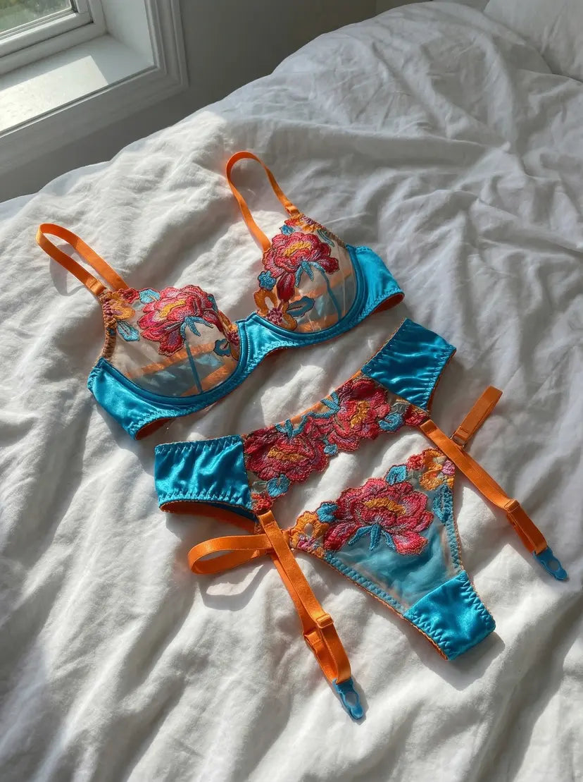 Blue & Orange Floral Underwear Set