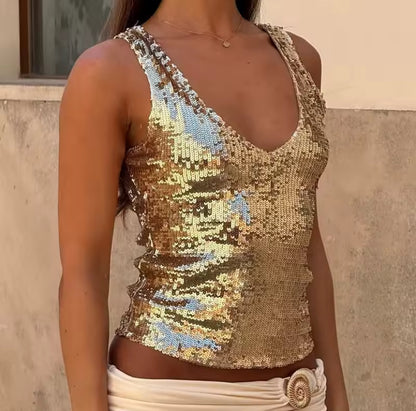 Sequin V-Neck Tank Top