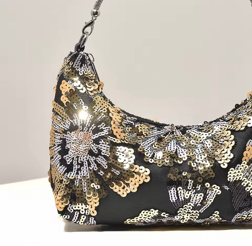 Diamanté Strap Beaded Sequin Floral Handbag