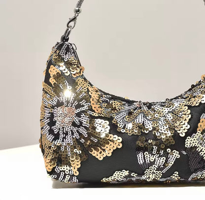 Diamanté Strap Beaded Sequin Floral Handbag