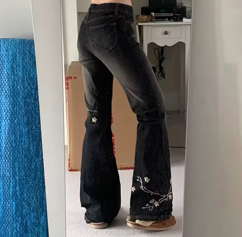 Floral Embroidered Flared Jean