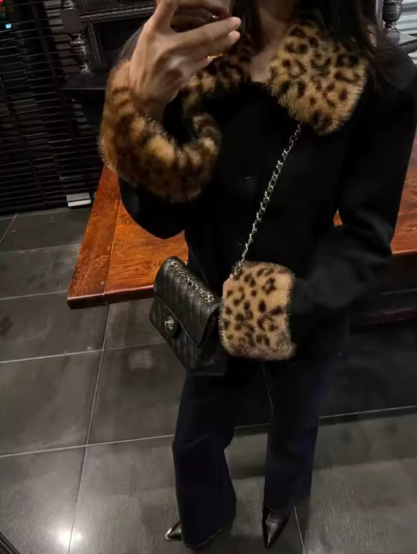 Leopard Fur Detail Jacket