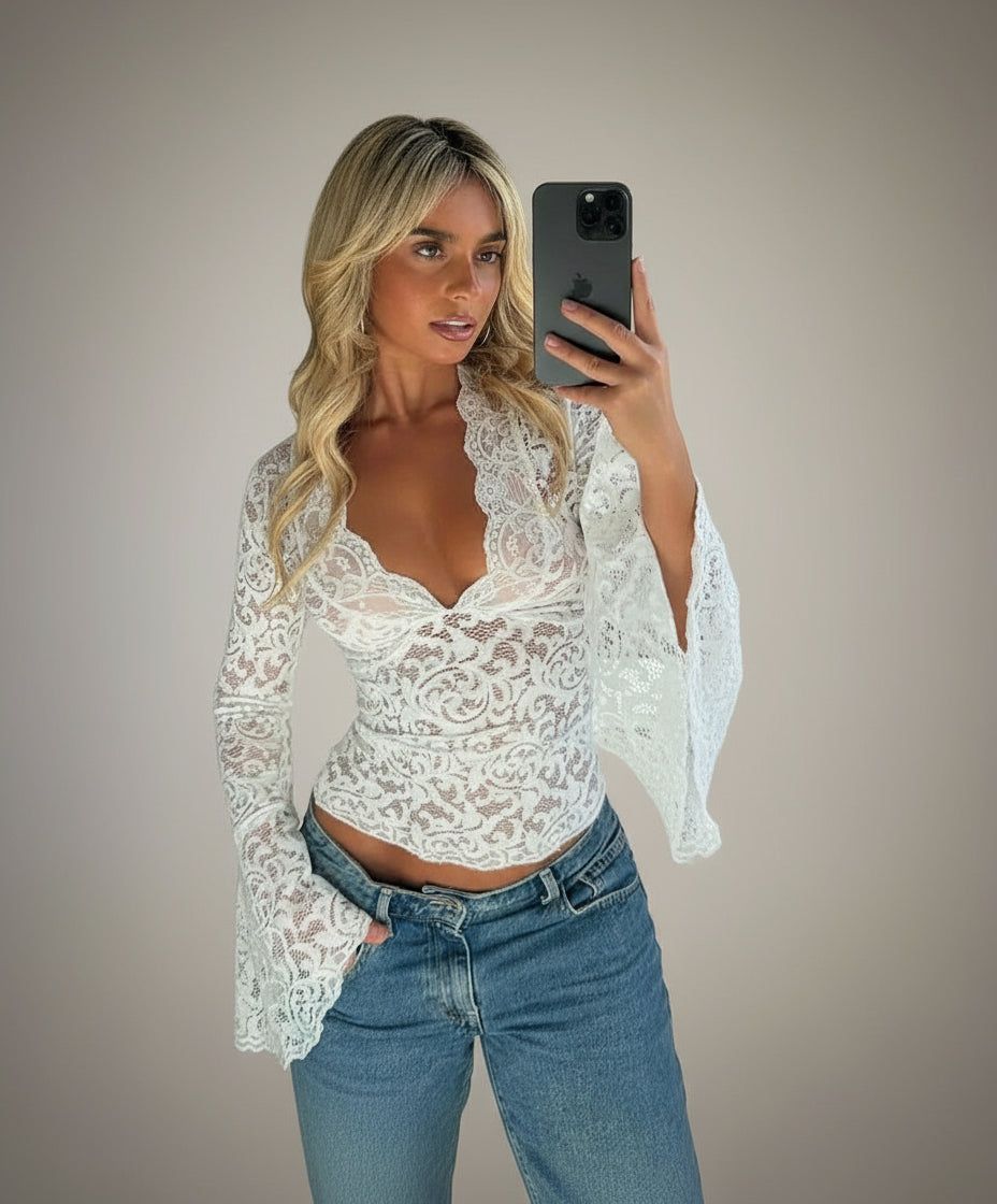 Lace Mesh Long Sleeve Top