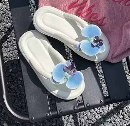White Rubber Slip On Orchid Chunky Flip Flops
