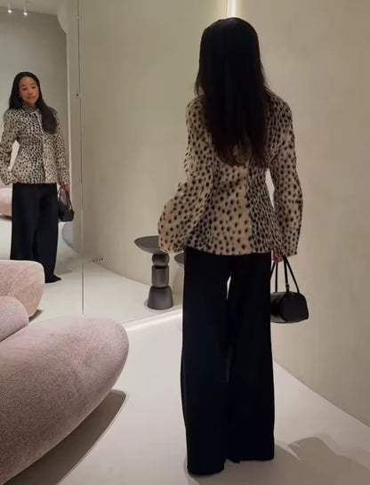 Leopard Print Collared Fur Jacket
