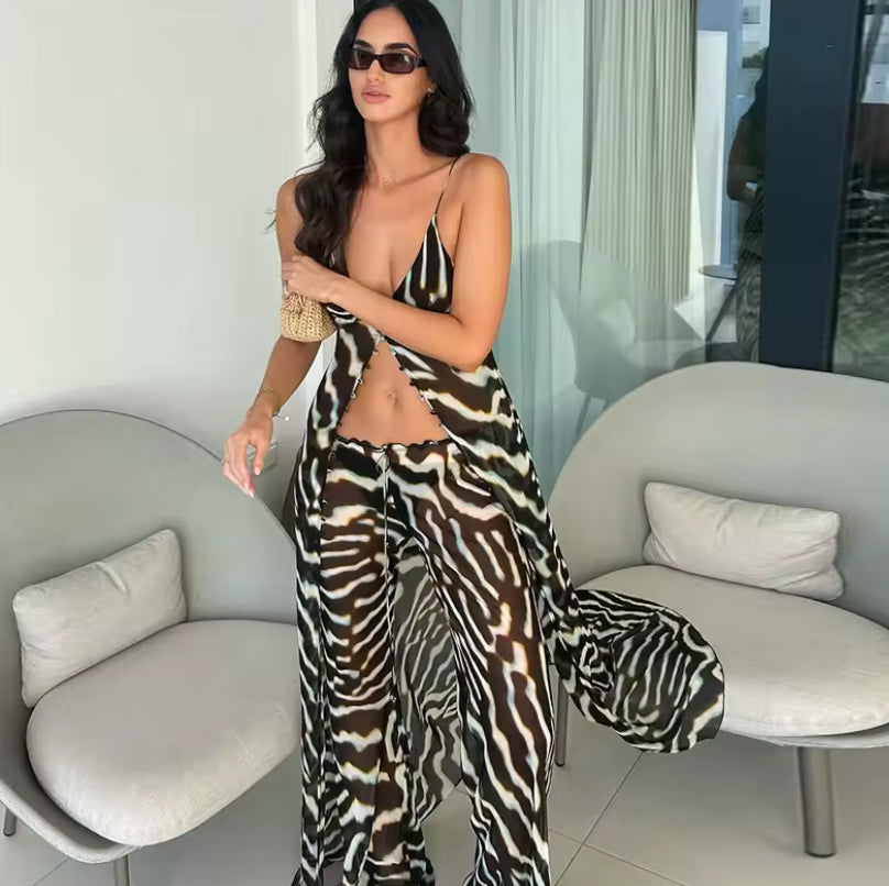 Sheer Mesh Zebra Maxi Top Co-ord
