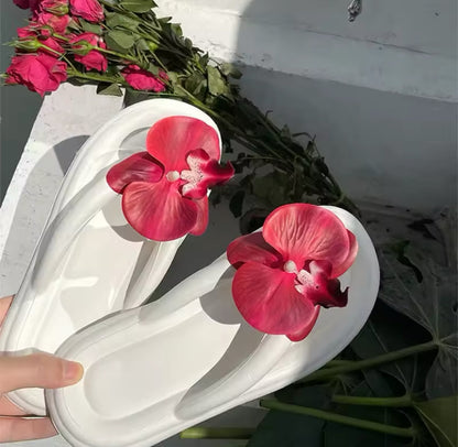 White Rubber Slip On Orchid Chunky Flip Flops