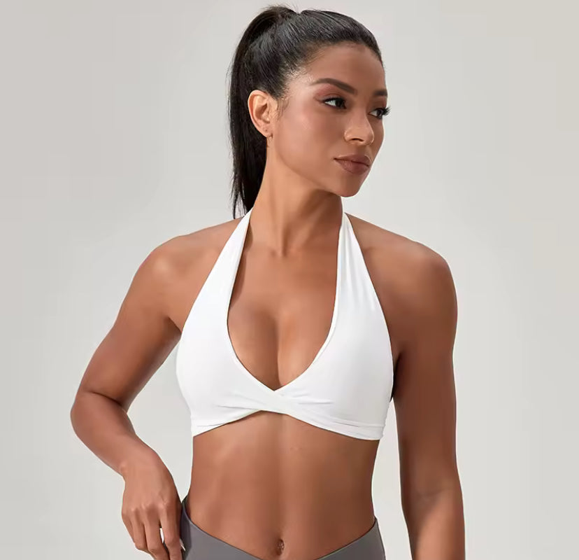 Twist Front Halter Gym Sports Bra