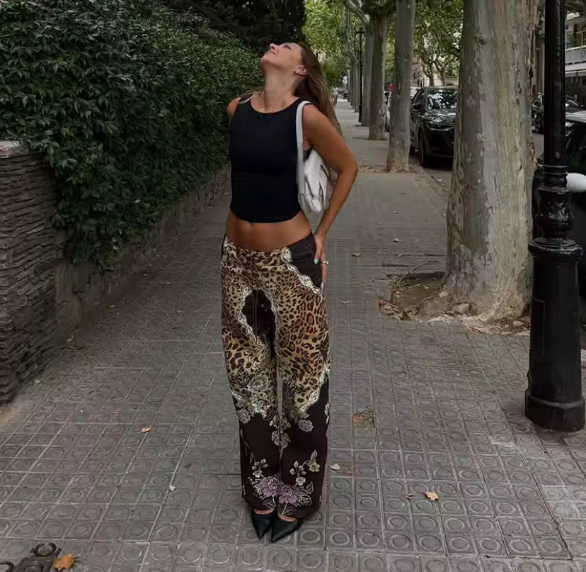 Leopard Lace Up Front Trousers