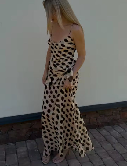 Mesh Dot Print Tie Up Layered Maxi Dress