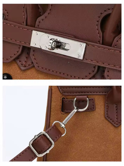 Suede Smiley Face Metal Clasp Handbag