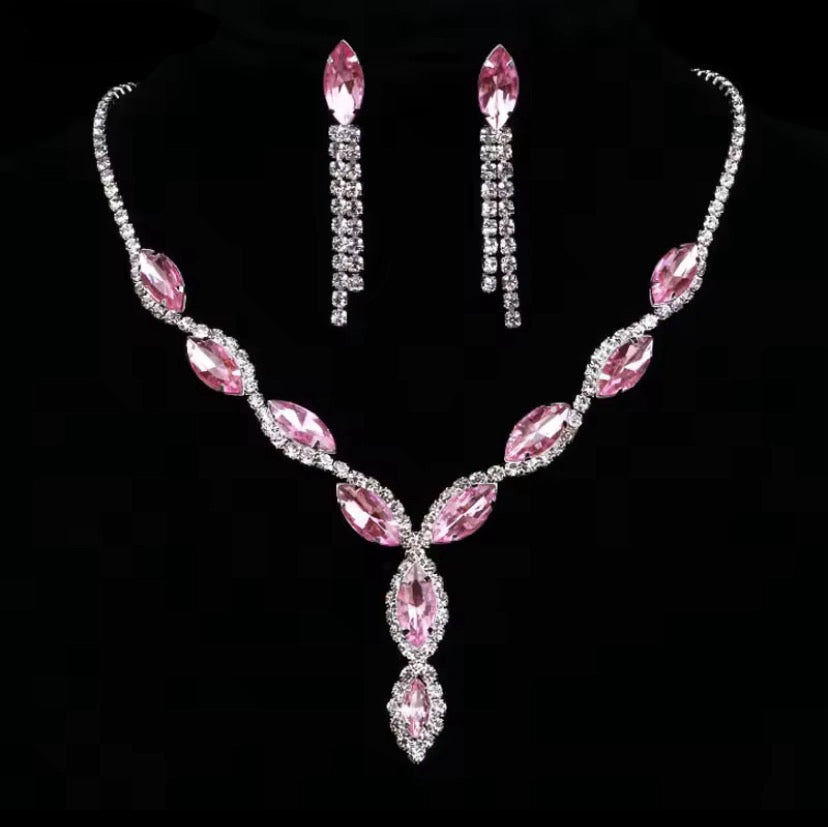 Colourful Crystal Necklace, Earrings & Bracelet Set