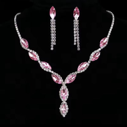 Colourful Crystal Necklace, Earrings & Bracelet Set