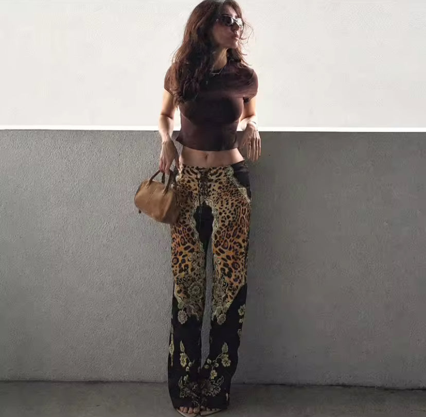 Leopard Lace Up Front Trousers