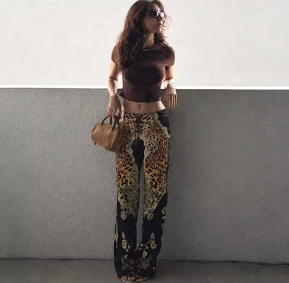 Leopard Lace Up Front Trousers