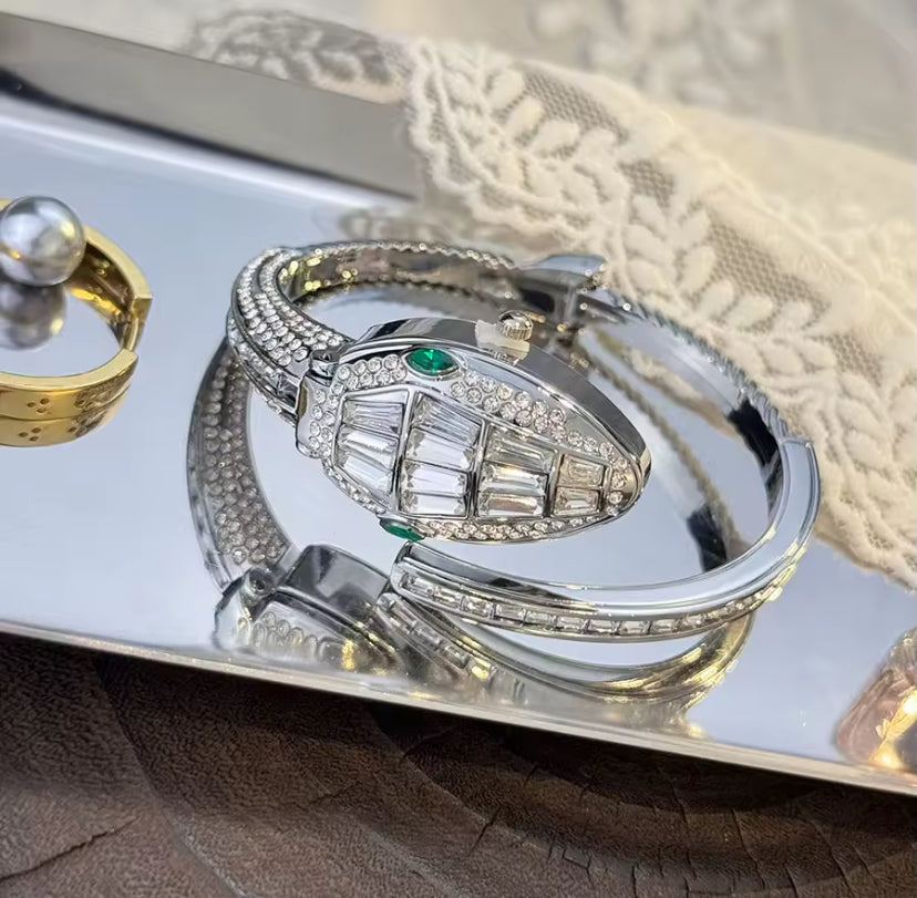 Rhinestone Snake Bangle Watch