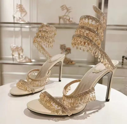 Crystal Cascade Wrap Heels