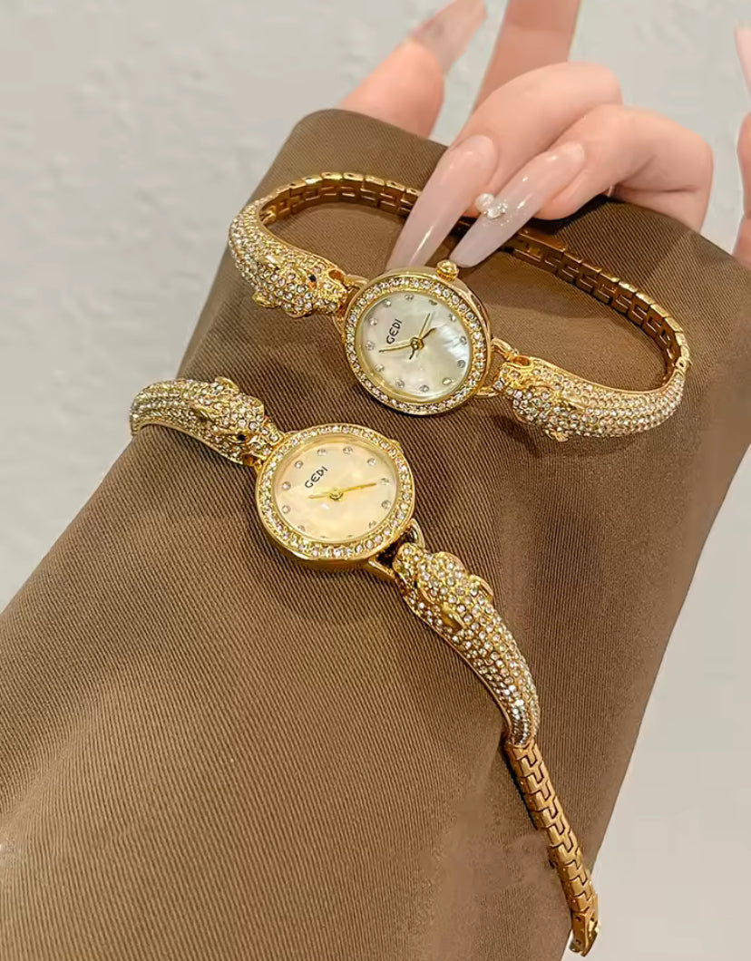 Double Leopard Diamanté Bangle Watch
