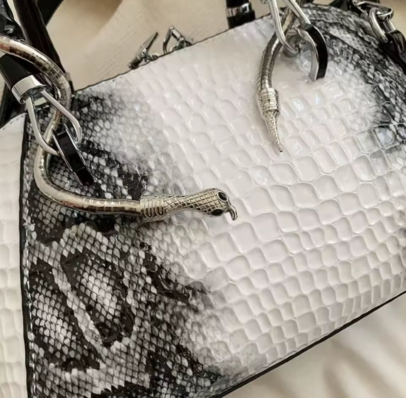Faux Leather Snake Shoulder Bag