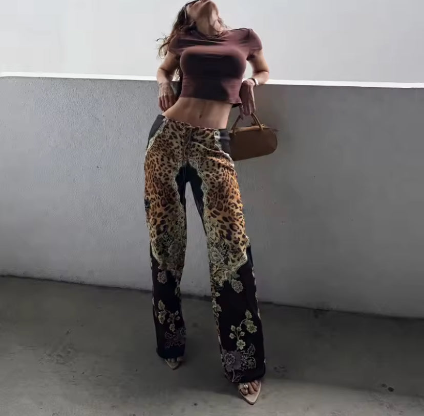 Leopard Lace Up Front Trousers