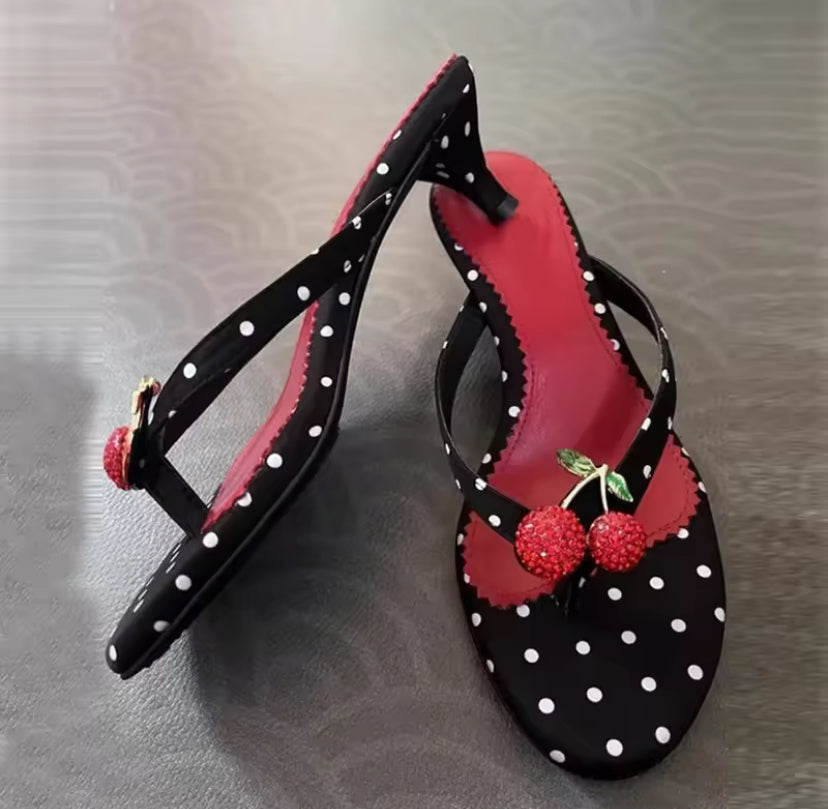 Polka Dot Rhinestone Cherry Heels