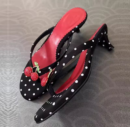Polka Dot Rhinestone Cherry Heels