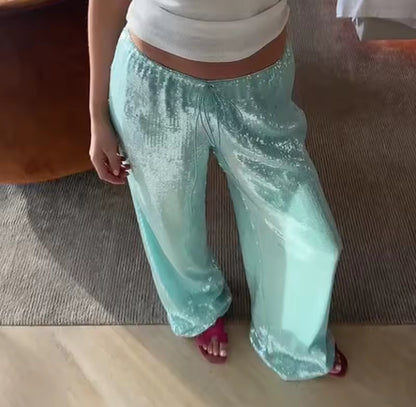 Blue Sequin Loose Fit Trousers