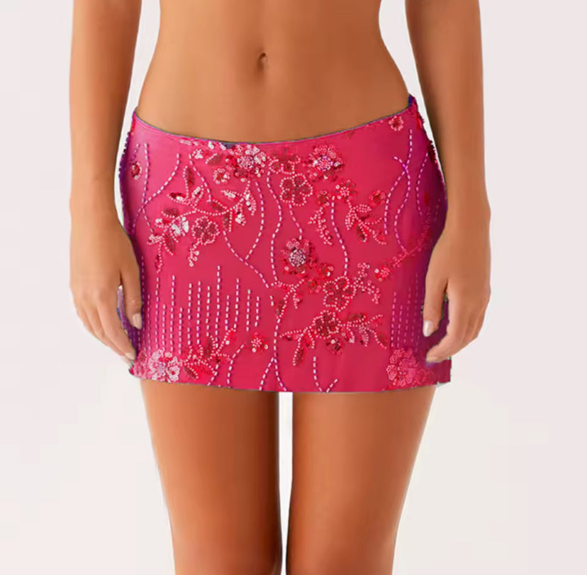 Floral Beaded Mini Skirt