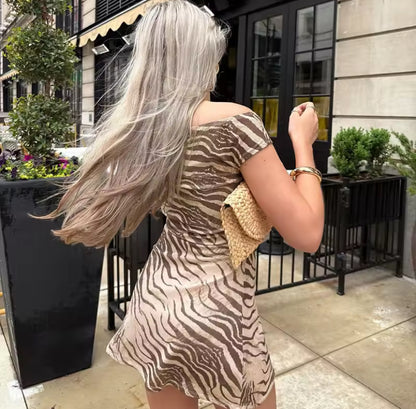 Sheer Zebra Off-Shoulder Mini Dress