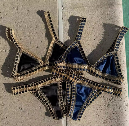 Gold Crochet Seam Triangle Bikini
