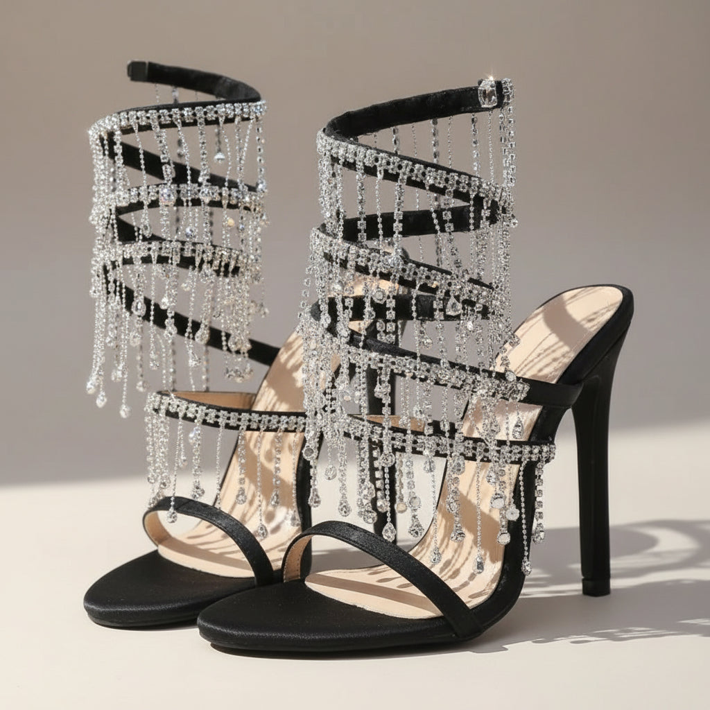 Sparkly Jewel Embellished Wrap Around Heels